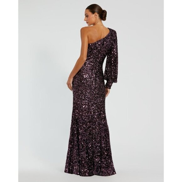 MAC DUGGAL Size 0 Purple Sequined One Shoulder Trumpet Formal Prom Gown Dress - Picture 4 of 11